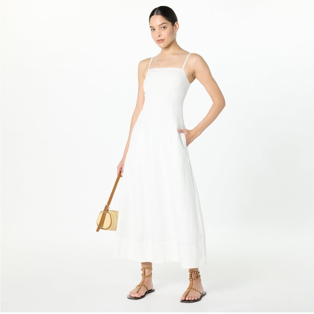 The Drop Daphne Spaghetti Strap White Linen Maxi Dress